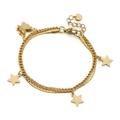 Bracciale dorato a doppio strato con ciondoli a stella e farfalla su catene a serpente e O - Oro