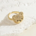 Adjustable golden open ring with a bear head design pavé-set with sparkling cubic zirconia - Adjustable / White