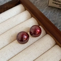 Deep red round stud earrings with gold plating and silver needles for a luxury look - 77# Silver Earring Post - Purple - Diameter 16mm