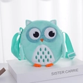 Plush mint green owl crossbody bag for kids with adjustable strap and embroidery - Mint Green