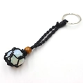 Handmade mesh woven opal stone keychain with brown wood bead and silver key ring - Opal + Black Mesh Keychain