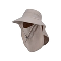 Chapeau de soleil beige à large bord avec masque amovible et protection de nuque longue - Kaki