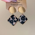 Detail of gold rhombus earrings with leopard print plush texture and fuzzy finish - 34# Silver Needle - Coffee - Rhombus - Leopard Plush