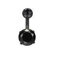 Professional black stainless steel navel piercing ring with round cut zircon stones - Black Zircon