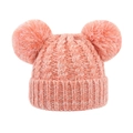 Pink orange knit beanie for toddlers with two large fluffy pom-poms on top - 1-4 Years / Orange
