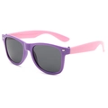 Kids classic Wellington sunglasses with purple frames and pink temples in a vibrant style - Purple Frame Pink Temple/Grey Lens