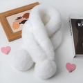 Faux rabbit fur plush scarf in pure white featuring decorative pom-pom ends - White