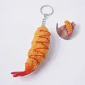 Realistic Tempura Shrimp keychain pendant with golden breadcrumb texture and red sauce - Ketchup Breaded Tempura Big Shrimp (Keychain)