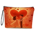 Canvas cosmetic bag with romantic couple illustration and convenient hand strap - Love Couple (With Wrist Strap)