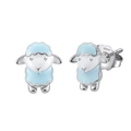 Cute S925 sterling silver sheep earrings with blue and white enamel dripping oil - Blue & White Enamel Sheep Studs (SE405-P)