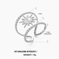 Silver stainless steel adjustable snake ring with 1.2cm sun motif and multi-layer band - Sun Starburst Style (Ring 1) / Steel