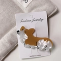 Cute brown and pearl white Corgi dog hair clip made of acetate on a display card - Approx. 7cm*3.8cm / 6# Wavy Coffee