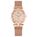 Montre à quartz pour femme or rose avec cadran tournesol et bracelet maille milanaise - Or rose