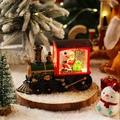 Green vintage steam train Christmas lantern with Santa snow globe and warm LED lights - Painted Driving Train Santa Style