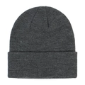 Detailed view of dark grey knitted beanie with fine vertical texture and cuffed hem - Deep Heather Grey