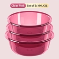 Set of three purple transparent plastic washbasins in medium, large and extra-large sizes - 3-Piece Set (M+L+XL) / Transparent Red