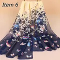 Lightweight chiffon scarf with butterfly and plant prints in beige and navy gradient - Dark Blue (Gradient Butterfly)