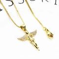 Gold angel pendant necklace with micro-paved cubic zirconia and box chain for women - Angel Shape / Pendant And Necklace
