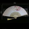Pink Chinese folding fan with red flowers and butterfly pattern on bamboo ribs - Flying in the Wind