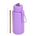 Purple matte 1L vacuum insulated water bottle with gold metal straw and cleaning brush kit - 1L / Purple