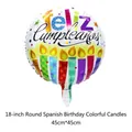 18 inch white foil balloon with colorful candles and Feliz Cumpleaños Spanish print - Round Spanish Birthday Colorful Candle Balloon