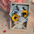 Soap flower bouquet with blue roses and sunflowers in a premium grey gift box - Ice Blue Rose Sunflower (3076-9)