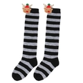 Close-up of black and grey striped Christmas stockings with cute reindeer doll details - Kids (7-12 Years Old) / Gray Black Stripes / Red Hat Reindeer