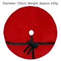 Red 120cm Christmas tree skirt with plush texture and green ribbon bow decoration - Green Bow Red Base