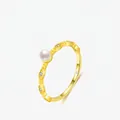 Elegante anello in argento sterling S925 con perla e zirconi dal design vintage - Taglia US 5 / Oro