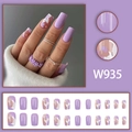 Square lilac marble and cow print press-on nails with 24 pieces set in purple hues - Purple Marble Cow Pattern - Glue Style (W935)