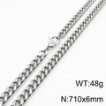 Silver stainless steel Cuban link chain necklace with lobster clasp, 710x6mm size - 6mm*710mm(KN232854-ZZ)
