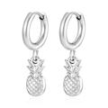Minimalist silver pineapple charm hoop earrings in polished stainless steel for women - Pineapple (MS-686) / Steel