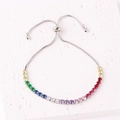 Verstelbare regenboog zirkonia armband met zilveren boxketting en handige schuifsluiting - Verstelbare Bolo Stijl / Witgoud