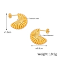 Gold titanium steel fan-shaped stud earrings with shell texture and central diamond - Semi-circle Pave Zircon / Gold
