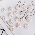 Pink enamel round alphabet charms with gold plating for DIY jewelry making and crafts - Mixed