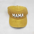 Detail of mama embroidery on yellow washed cotton baseball cap with vintage texture - Adult MAMA / Yellow