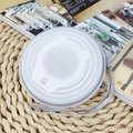 White silicone collapsible cup with cat ears and hand strap in folded state - Bear Style (White)