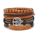 Mehrlagiges Lederarmband-Set mit braunen Holzperlen und Baum des Lebens Anhänger - Lebensbaum Kombinationsstil
