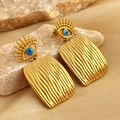 French style gold fringe drop earrings featuring blue evil eye and retro pearl pendant - Wavy Rectangular Style (RS-YS347)