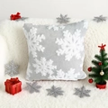 Gray plush pillow cover with white snowflake pattern in a festive Christmas setting - 18x18 Inch / Grey Large Snowflake