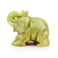 Hand-carved green natural jade elephant figurine statue with upward trunk on white background - Southern Jade