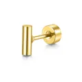 Minimalist gold stainless steel geometric T-bar stud earring with threaded closure - T-Shape & Round Plate Style / 1 Piece / Gold