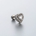 Silver heart stud earring with blue zircon and pavé rhinestones in polished finish - Heart Rhinestone Inlay Style (A118-4#)