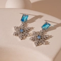 Elegant 18k gold plated snowflake earrings with blue zircon and pearls in silver finish - 52# Blue Diamond Snowflake Silver (52# Silver Pin-Silver-Blue)