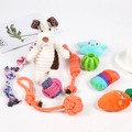 Macro view of multi-piece durable cotton rope and plush dog toy set for chewing - 10-Piece Set Approx 400g