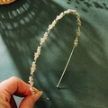 French style gold leaf headband with white pearls and small gold star decorative elements - Gold Star Bow Pearl