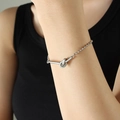 Bracciale a sfere minimalista in argento con nodo a cuore in acciaio inossidabile lucido - Catena di estensione 15+5cm / Argento