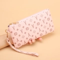 Pink faux leather clutch bag with Eiffel Tower embossed texture and wristlet strap - Pink (Tower Monogram)
