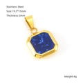 Gold stainless steel rectangular pendant with blue marble inlay and 19.5x15mm dimensions - Gold Dark Blue Turquoise