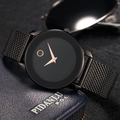 Classic ultra-thin black mesh band watch with rose gold dial details on leather wallet - Black